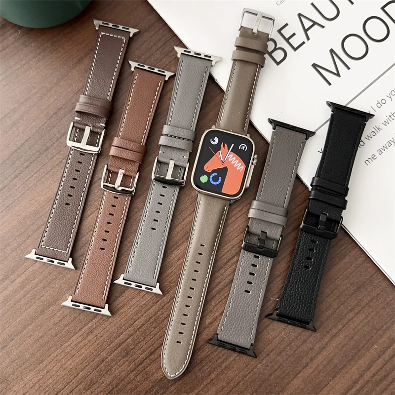 Luxury Women Men Straps Wristband Suture Stitching Vintage Top Grain Leather Watch Bands For Apple Watch Strap