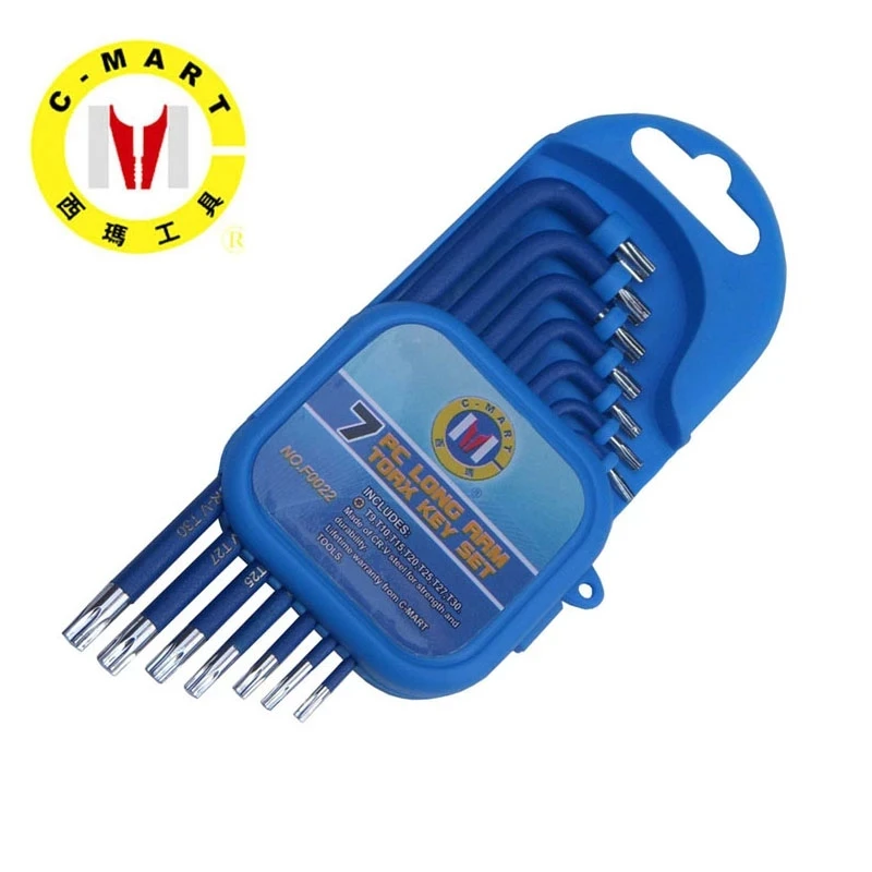 C-Mart  7pcs Hand Tools T9-T30 Wrench Internal Hexagonal Wrenches CR-V 6 Stars Key L Type Torx Key Set Wrench