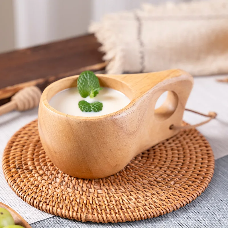 Hotsell Nordic Style Rubber Wood Coffee Cup Camping Bar Tea Milk Wooden Cup Engraved Logo Cup