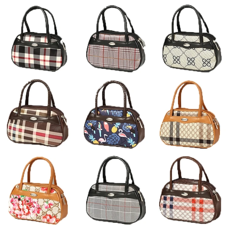 High Quality Plain Pattern Handbag Women Pu Leather Handbags Change Mother Zipper Bag