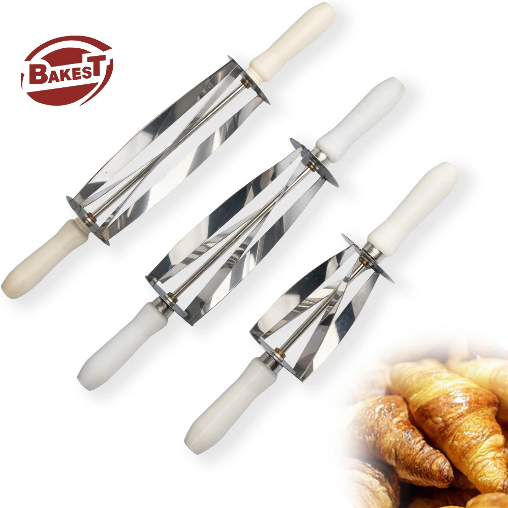 BAKEST Croissant Bread Roller Cutter Stainless Steel Maker Roller Knife Plastic Handle for Triple Slice Pastry Croissant Cutter
