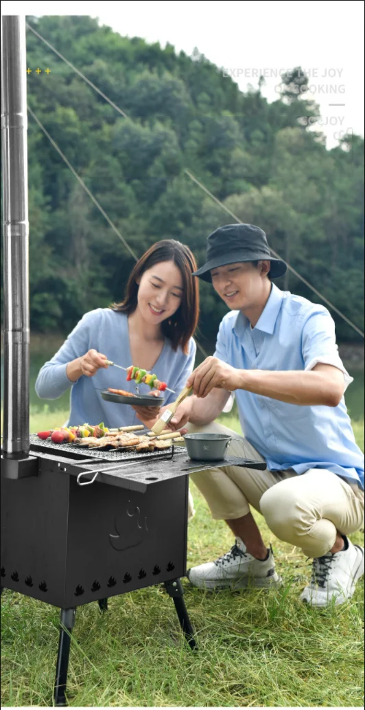 Using Many Fuels Outdoor Portable Camping Mini Wood Stove Road trip dinner party Bbq Wood Burning Stove with Steel