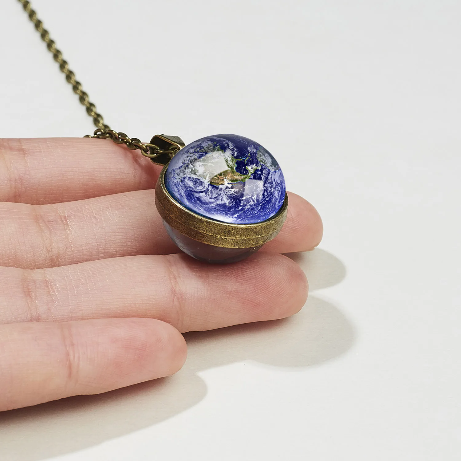 Crystal Ball Universe Mars Earth Saturn Planet Necklace Double Sided Glass Designer Solar System Nebula Galaxy Star Pendant XP