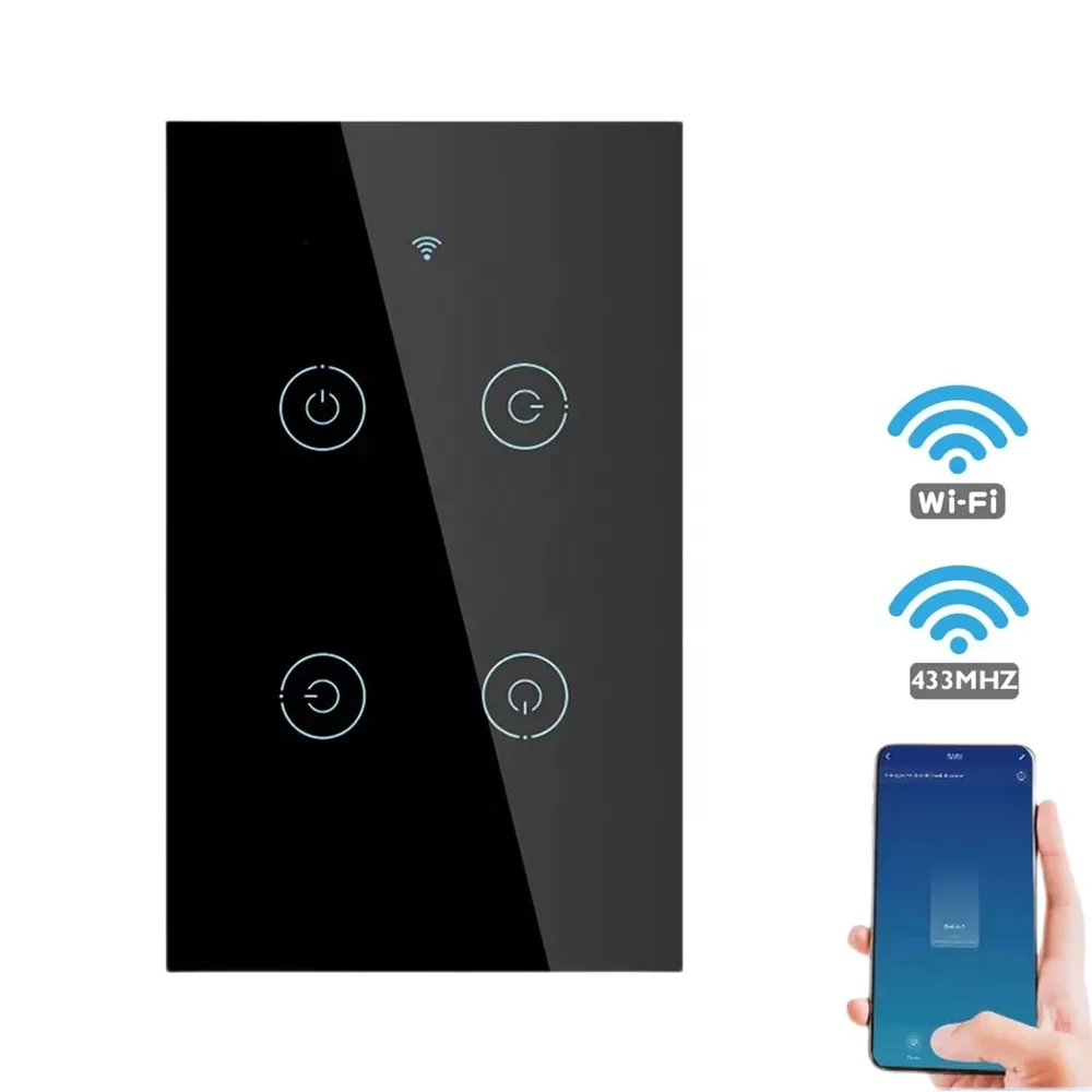 Wi-Fi RF433MHz управление 1/2/3/4 банда США не нейтральный tuya настенный сенсорный Умный выключатель