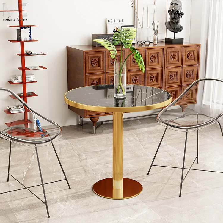 OEM/ODM Luxury Modern Design Home Furniture Restaurant Sets Stainless Steel Gold Base Round White Marble Dining Table