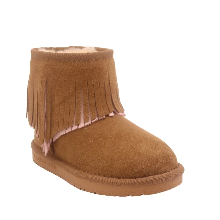 
CF-143 Winter Factory free sample Genuine Leather Long Design Australian Tassels Kids snow Boots Wholesale 