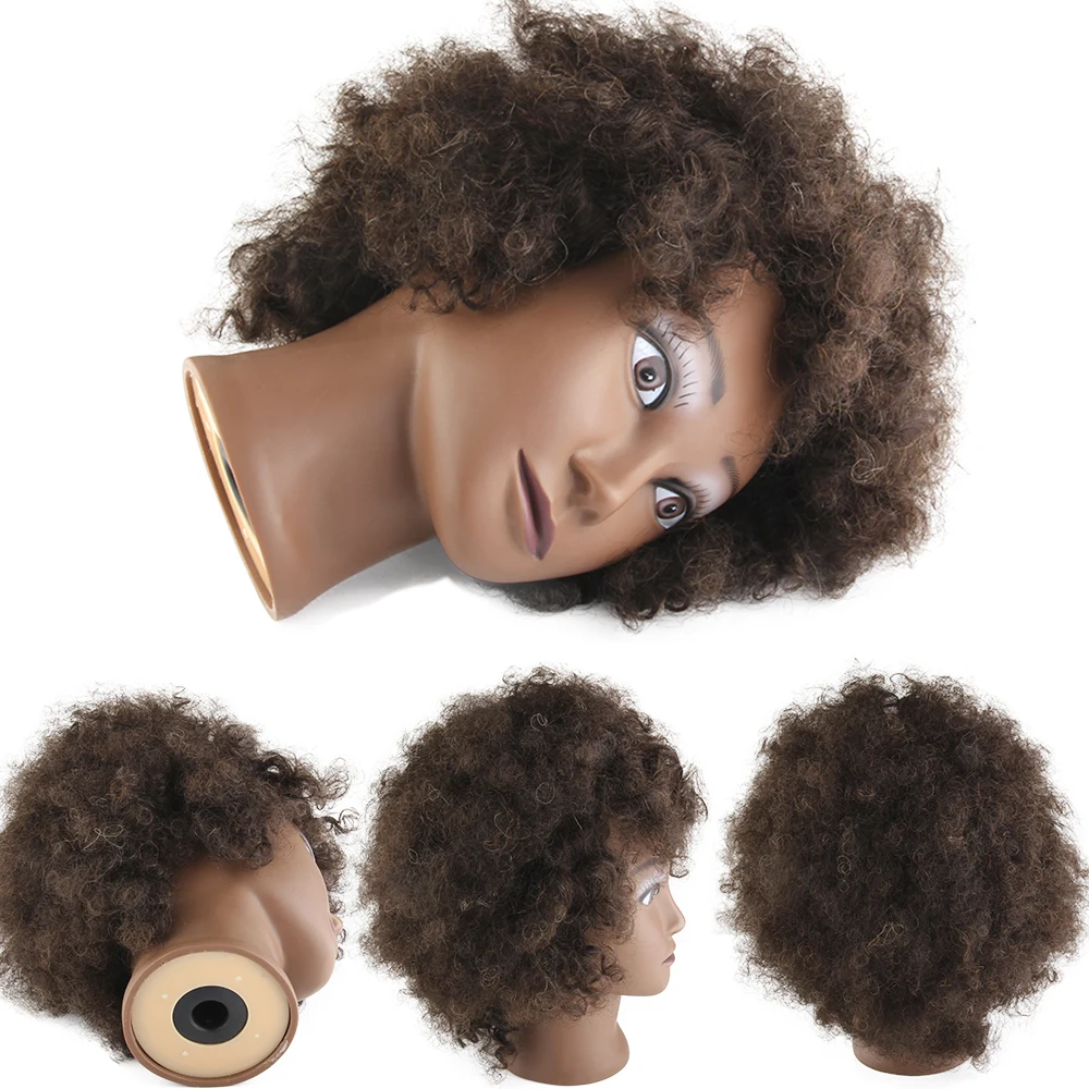 AliLeader Professional 100% Human Hair Hairdressing Training Head Barber Afro Training Mannequin Doll Head with Natural Hair