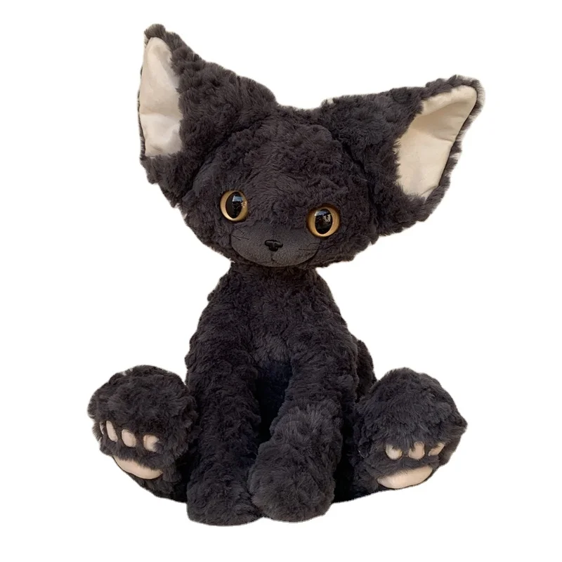 Lifelike Devon Rex Cat Plush Toy Khaki German Curly Black White Cat Doll Big Eyes Child Birthday Gift Child Companionship
