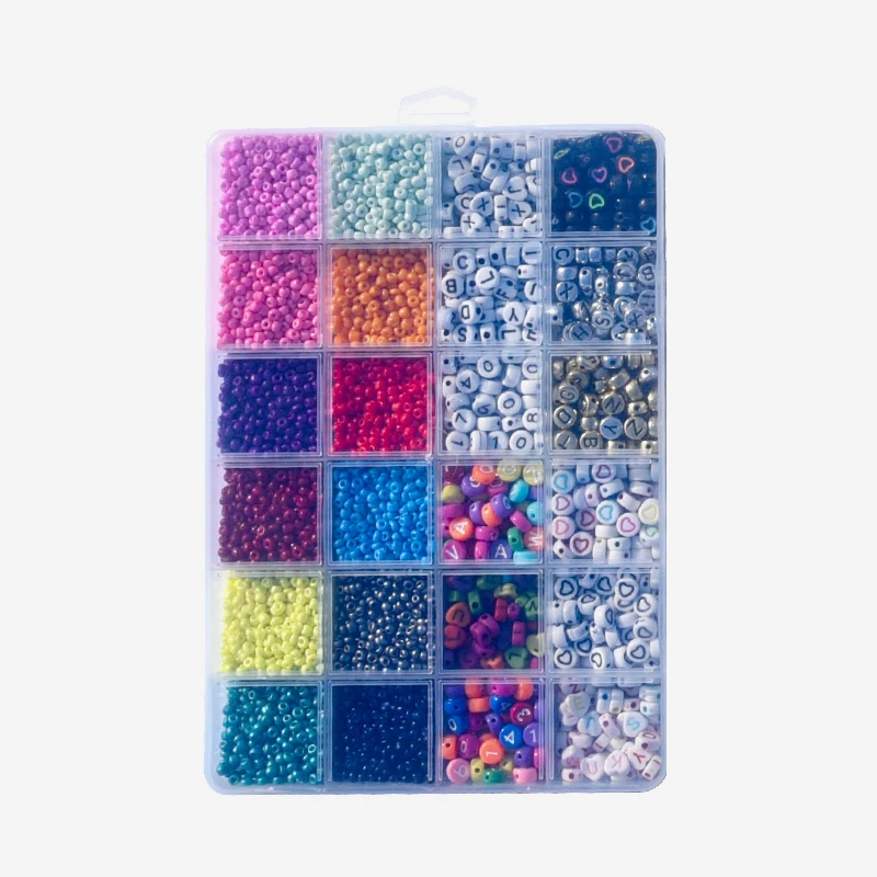 Hot Selling 2mm 12/0 Glass Seed Beed 7*4mm Colorful Round Electroplated Alphabet Letter Beads Set For Jewelry Making DIY Set Kit