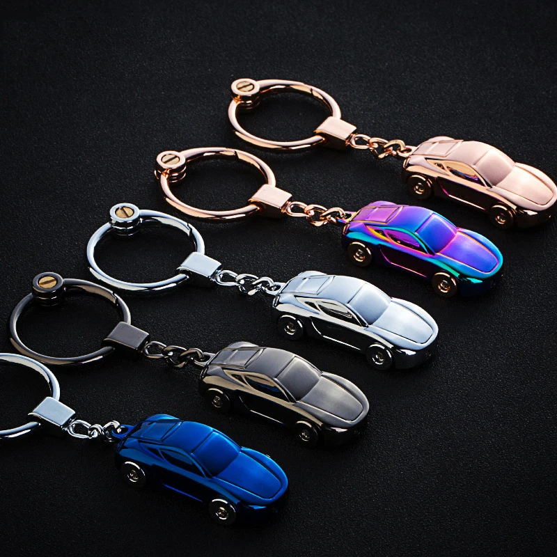 Cute Alloy Car Shaped Keychain with Gift Box Bag Charm LED Light Key Chain Collection Luminous Car Shaped Key Ring Jewelry Gift