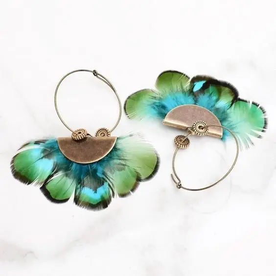 Turkey feather jewelry native american indian jewelry feather bohemian natural earrings