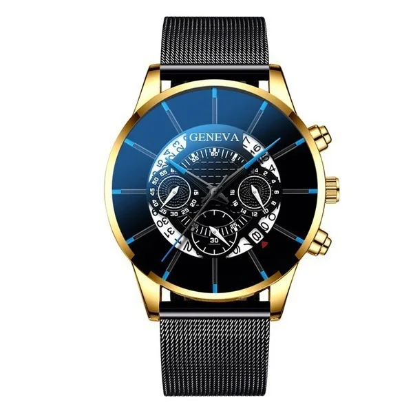 Luxury Mens Geneva Mode Watches Metal Strap Geneva Gold Watches For Men Mesh Strap Quartz Business Wrist Watch