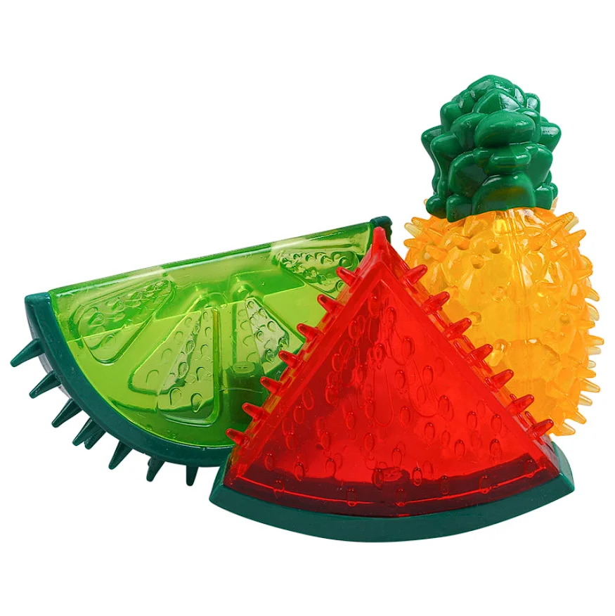 Rubber Pet Sound Chew Toy Summer Toy Cooling Frozen Fruit Watermelon Pineapple Cat Dog Toy