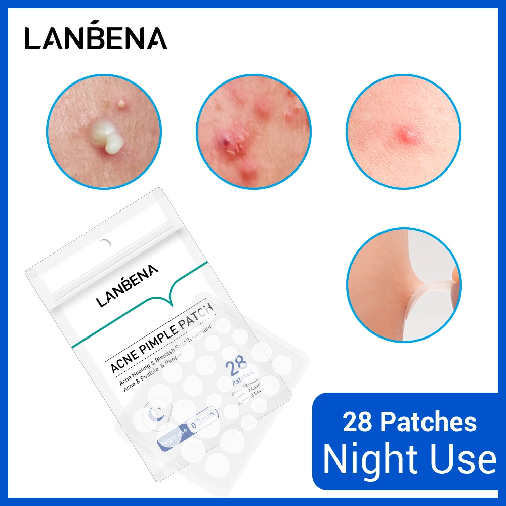 LANBENA 28 Patches Acne Pimple Patch Breathable Waterproof Smoothing Skin Acne Healing Blemish Spot Treatment for Night Use