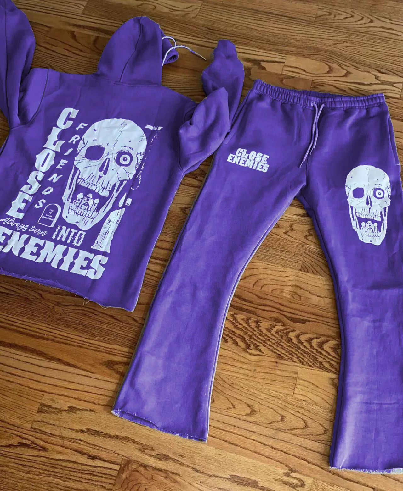 Custom Unisex Fleece Cotton Sweatshirt Raw Hem Hoodie And Sweat Flare Pants Set Jogger Men Tracksuits Sweatpants Sweatsuit