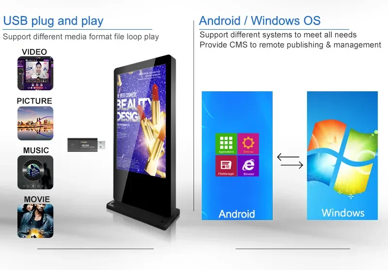 43 inch inchwaterproof IP55 touch screen ultra slim design advertising screen media player outdoor LCD Digital Signage display