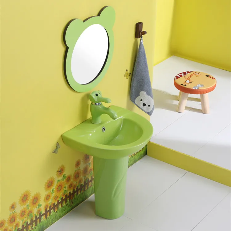 KD-K001PB Fancy Colored Floor Mounted Salon Basin Hair Wash for Chaozhou Green Color Glazed Ceramic Children Pedestal Basin