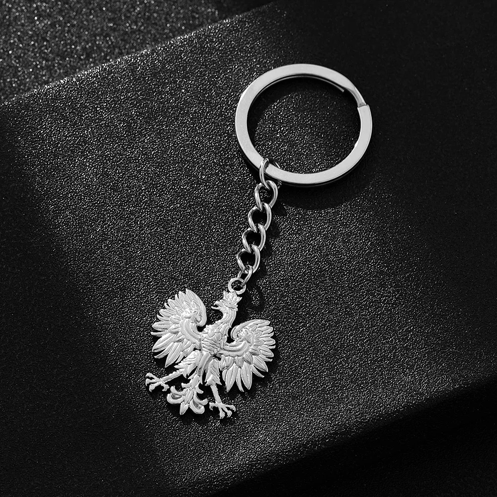 Manufacturer Poland National Country Emblem Flag Keychain Stainless Steel 18K Gold Plated Poland Emblem Flag Pendant Key Chain