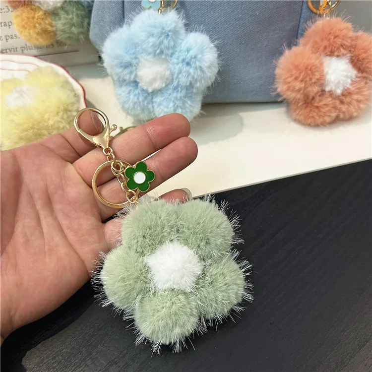 Cherry Blossom Fur Ball Car Keychain Small Fresh Color Plush Flower Mobile Phone Pendant Flower Bag Pendant Gift