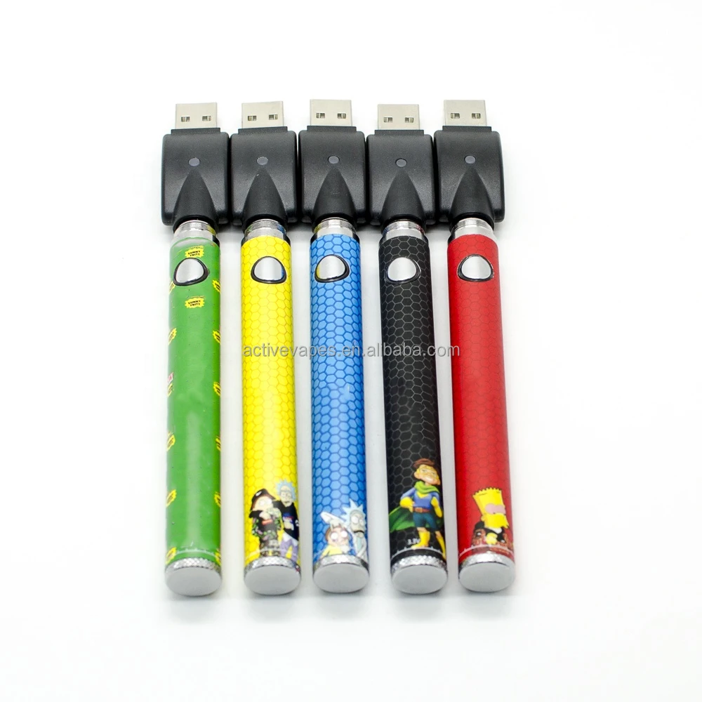 
New arrival 1100mah voltage twist slim batteries 510 thread battery with 12 designs 