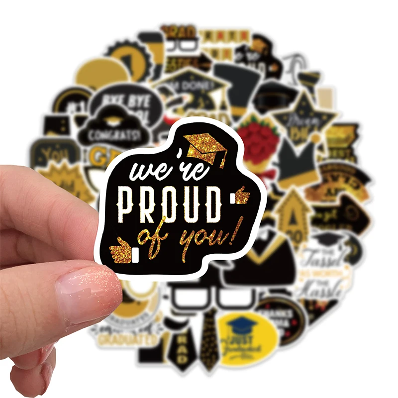 52PCS/Set The Graduation Season Stickers Waterproof Stickers for Laptop and Computer Graduation Party Decorative Vinyl Stickers