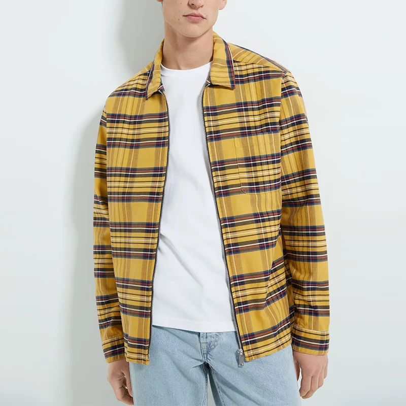 Spring New Fashion  Cotton  Plaid Checked Long Sleeve Casual Fit  Shirt Jacket  Mens