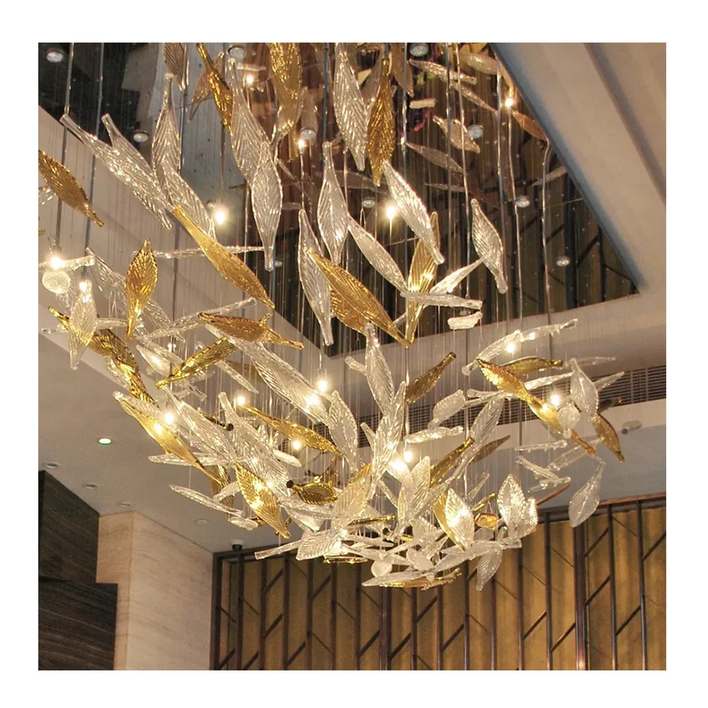 house chandelier customized crystal glass leaf ceiling hanging lamps hotel lobby glass shaped chandelier banquet hall mall lamps