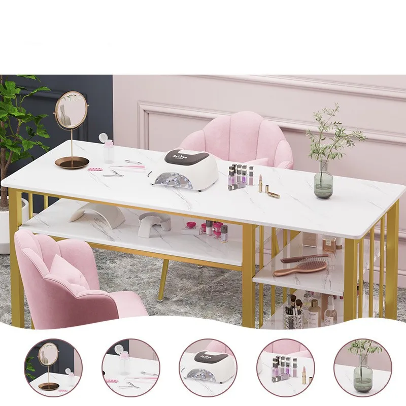 Nail salon  rectangular makeup table Girl nail table Modern light luxury double-layer set