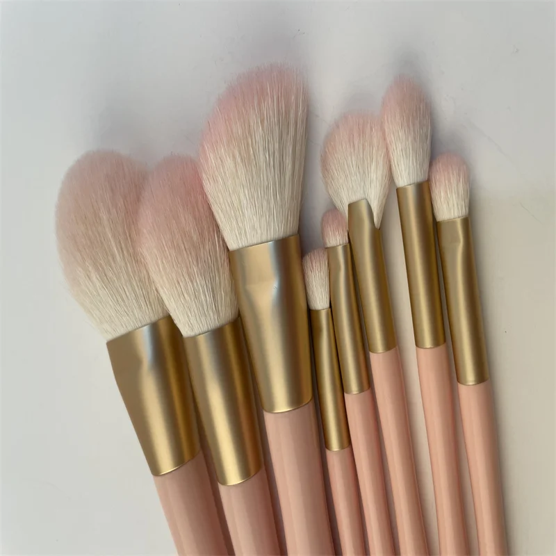 8 pcs pink makeup brush set cheap buy custom logo private label vegan fur wood make up brushes With Case