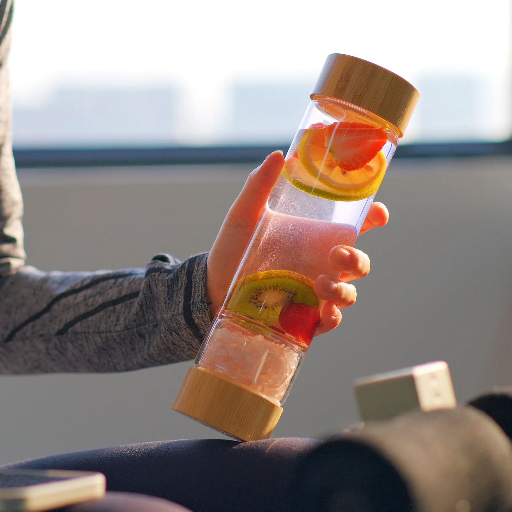 Double Wall Glass Water Bottle Tea Infuser Crystal Natural Healing Gem Diamond Drinking Bottles