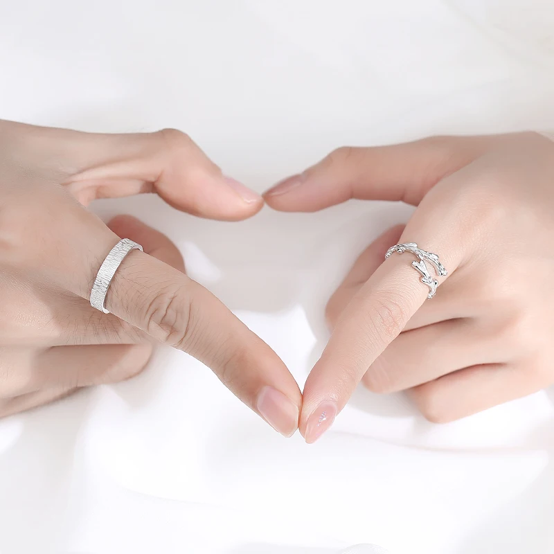 Wholesale Factory Romantic Rattan Lovers Ring Jewelry Fashion Women 925 Sterling Silver Adjustable Couple Ring