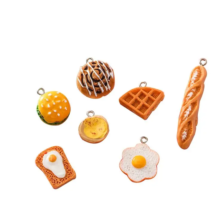 gift XNG 2.5cm*2.5cm Mini Resin Hamburger, egg, baguette, waffle Food Keychain Accessories