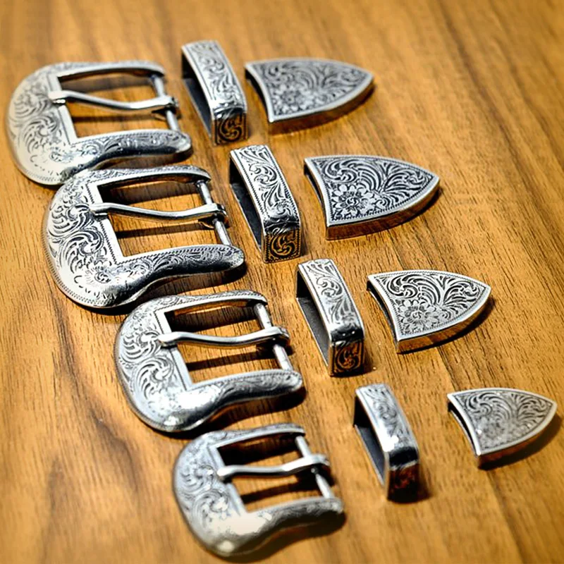 Sheridan tangcao Style Silver Plated belt buckle three piece silver plated belt buckle with vegetable tanned belt buckle