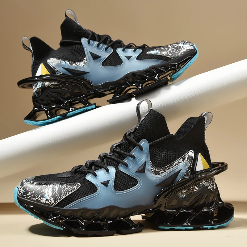 Adit Brand Logo Custom Designer Fashion Sports Sneakers Knitted Blade TPU Sole Cool Running Shoes Men Basketball Style Shoes