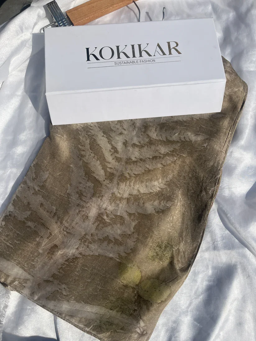 New Arrival Premium Eco Printed Ferns & Rose Pure Silk Scarf with Unique Leaf Patterns Sustainable Casual Wear for Women