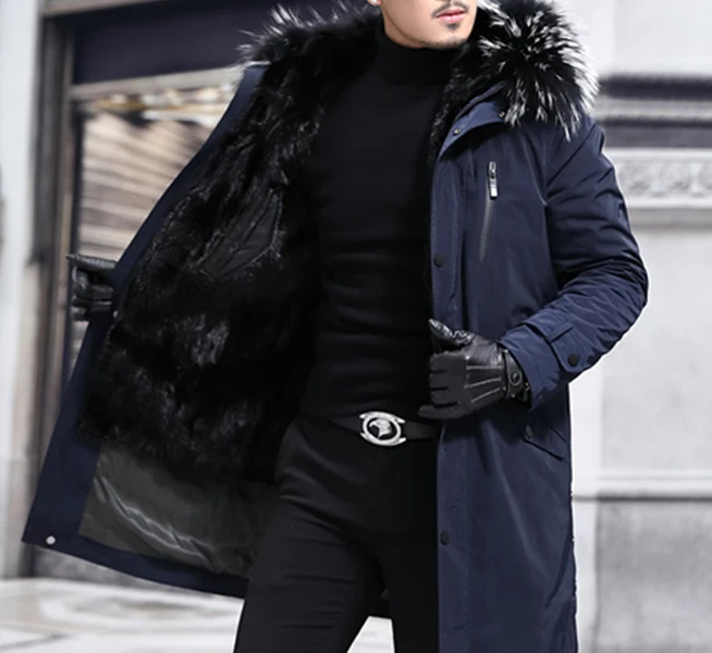Long parker jacket mink liner  raccoon fur collarfur fashionable parka jacket