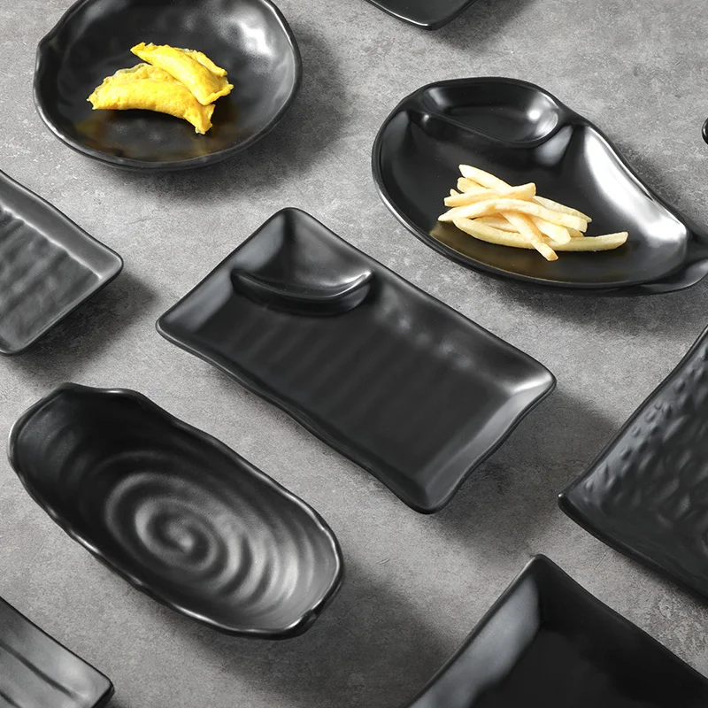 Factory Hot Sale gourmet restaurant dishes matt black dinnerware set plato melamine japanese tableware