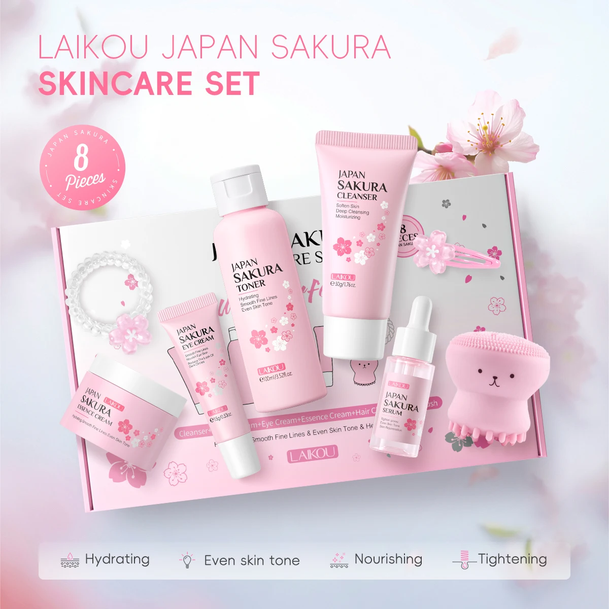 LAIKOU Sakura 8 шт. набор для профессионального ухода за лицом Увлажняющий Осветляющий кожей