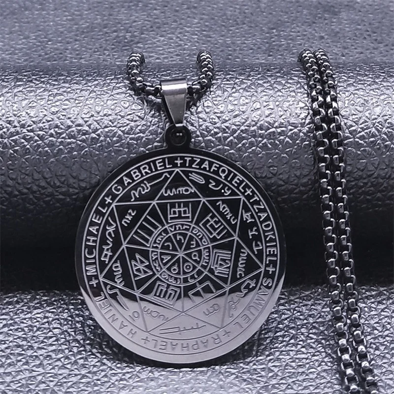Wholesale Rune Necklace Seals of the Seven Archangels Stainless Steel Amulet Pendant Necklace for Gift