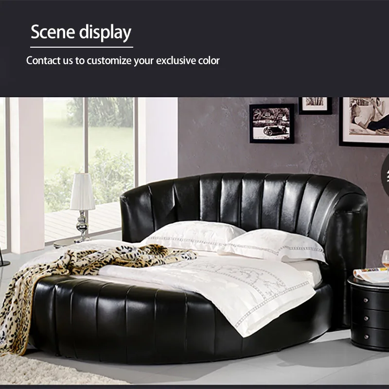 Design Tall Luxury Upholstered King Round Bed Leather Camas Redonda Grande Brown King Size Circle Bed Frame With Storage