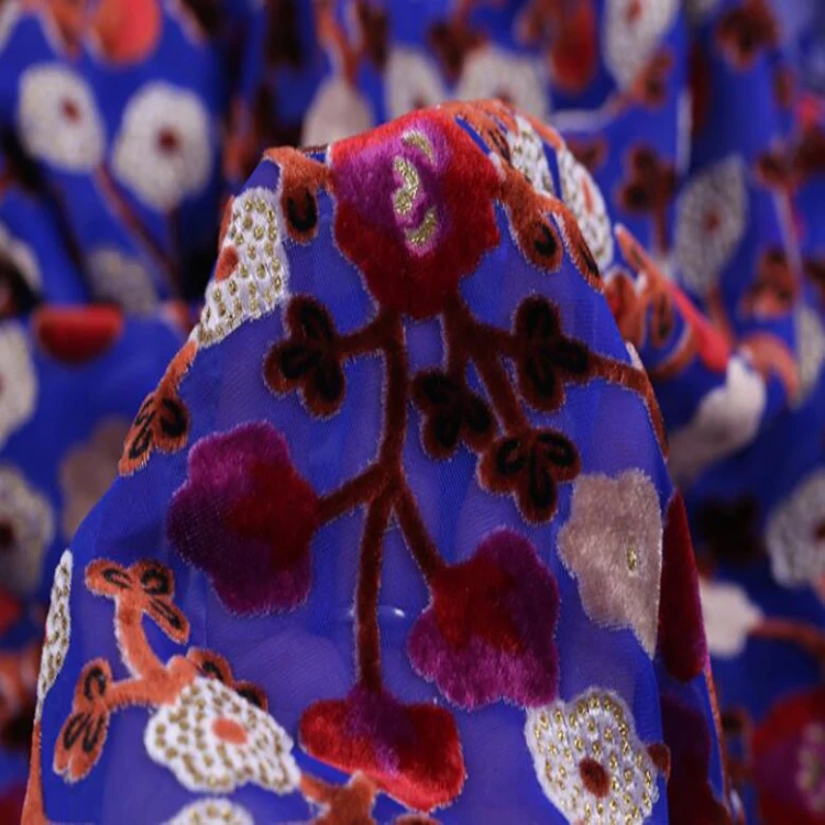 Wholesale Custom Fashion Printed Silk Burnout Velvet Fabric For Dress