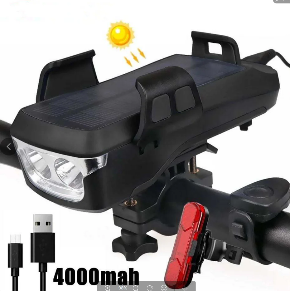 
Solar panel 4000 mAh T6 lights bicycle 3 mode usb road bike light rechargeable waterproof bicycle light 