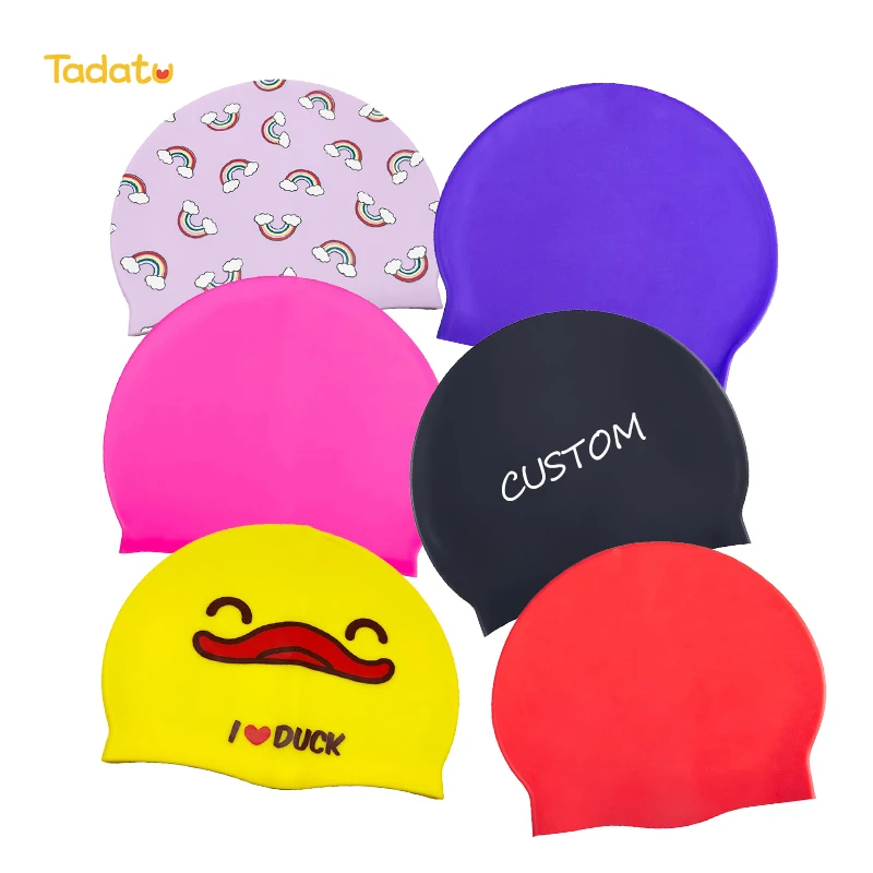 Factory Color Print Custom Team Swim Caps Silicone Swimming Caps for Women and Men