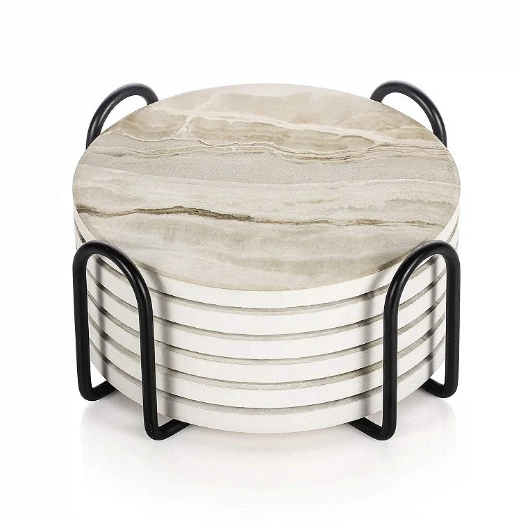 
Round absorbent paper drink coasters with Holder Marble Style Absorbent Ceramic Coaster Sets 