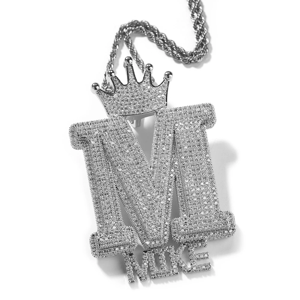 UWIN Large Capital Letter Crown Hook Full CZ Diamond Micro Paved Custom Mini Letters Pendant Fashion CZ Jewelry for Men Women
