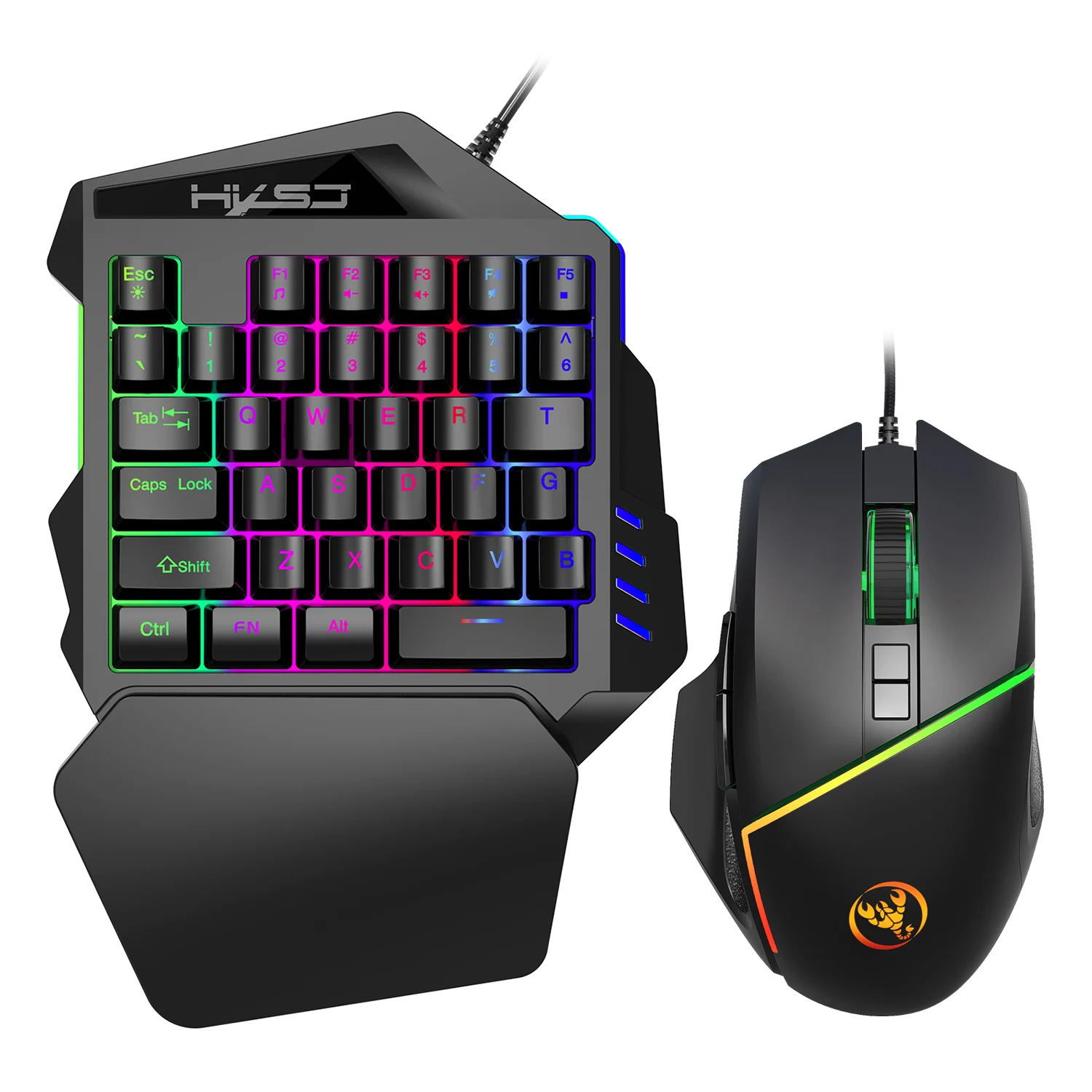 V100+A876 One-handed backlit gaming keyboard + Seven-button backlit mouse set professional gaming keyboard and mouse combination