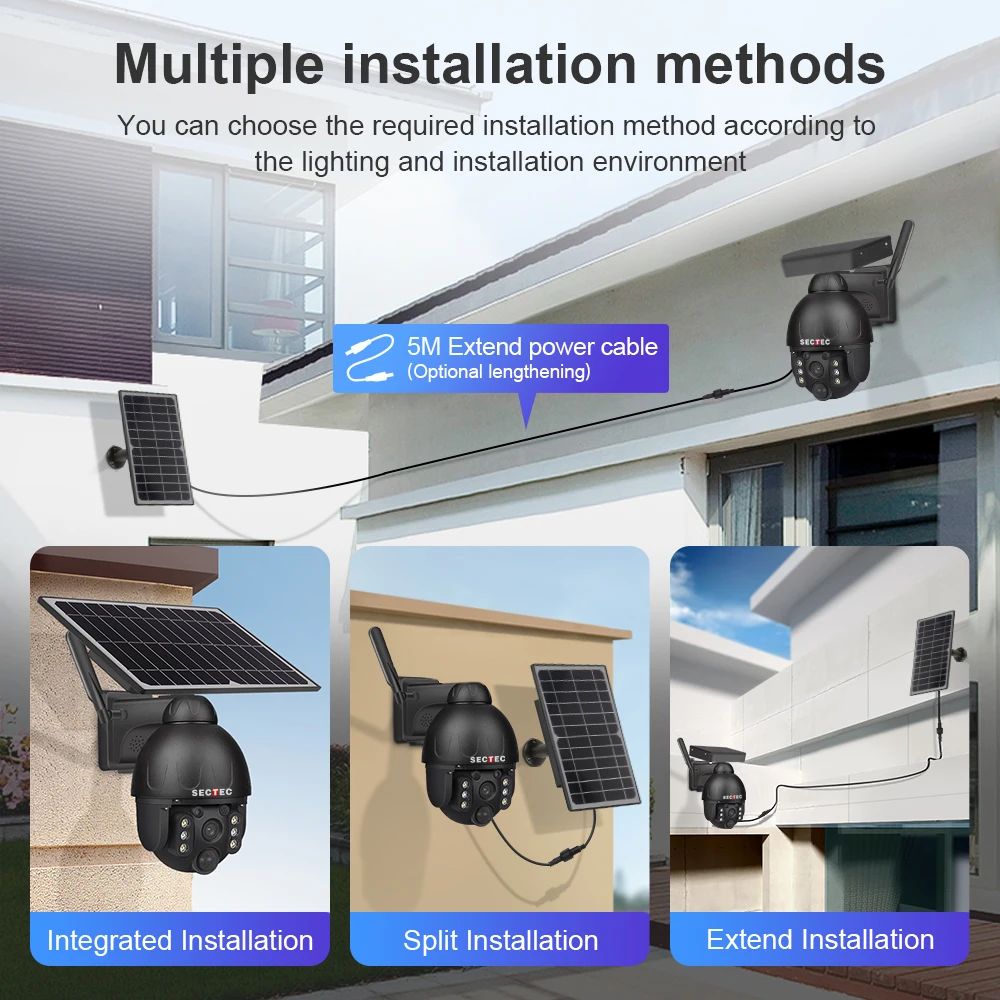 Sectec новая HD 4MP CCTV-камера видеонаблюдения, беспроводные IP Wifi Наружные камеры, водонепроницаемая 4MP Солнечная PTZ-камера