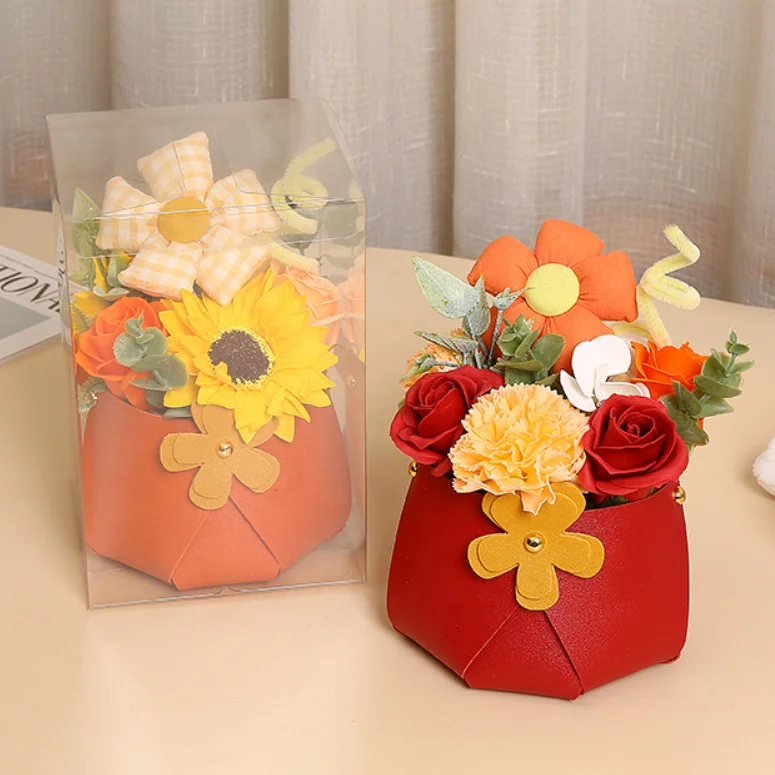 PU Leather Flower Holder Customizable Bouquet Basket Arabic Wedding Decorations Wedding Candy Package Bags Flowers Box