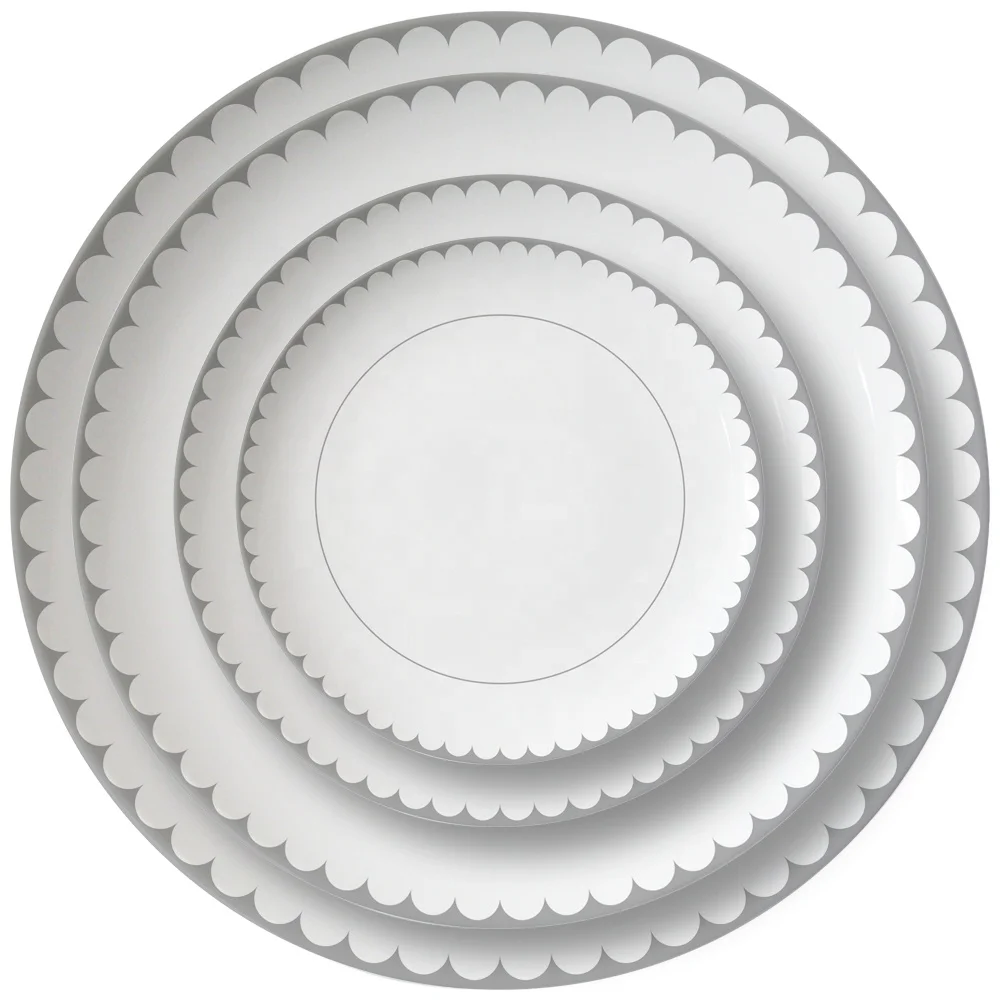 White scalloped ceramic plate with floral silver rim presidential dinner plates for wedding