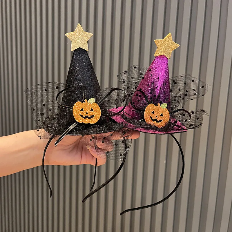Halloween Mini Pointy Witch Hat Headband Costume Dress up Cosplay Accessories Spider Web Witch Hat Headband for Women